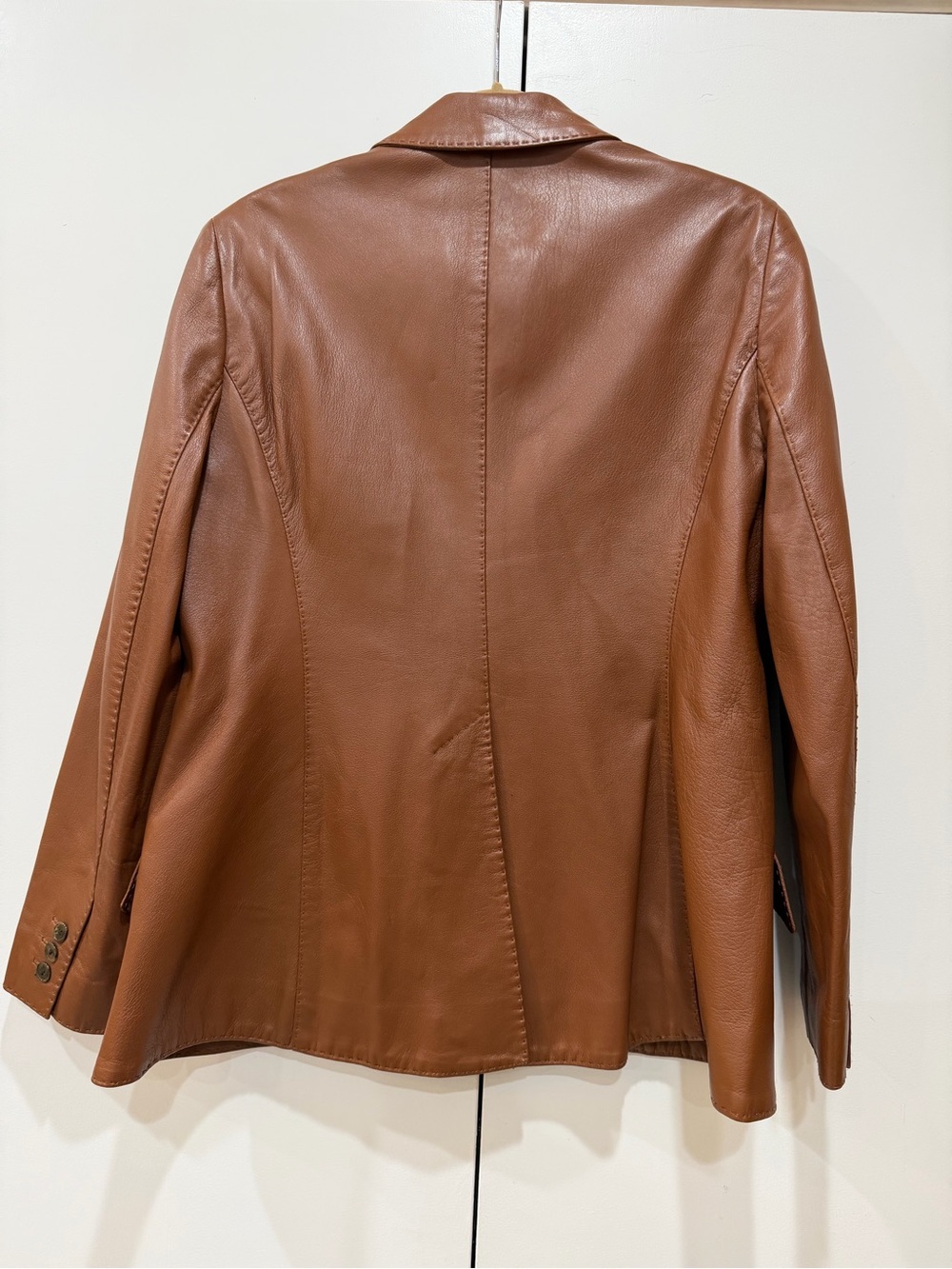 Vintage Jones New York Cognac Brown Genuine Leather Blazer Jacket - Size 12 Y2K - Picture 2 of 9